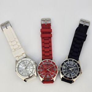 3X Gossip Women's Watch 40MM White Red Black Dial Plastic Bands New Battery‎